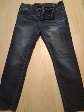 True Rebel Men's Straight Fit Black Jeans with Subtle Fade